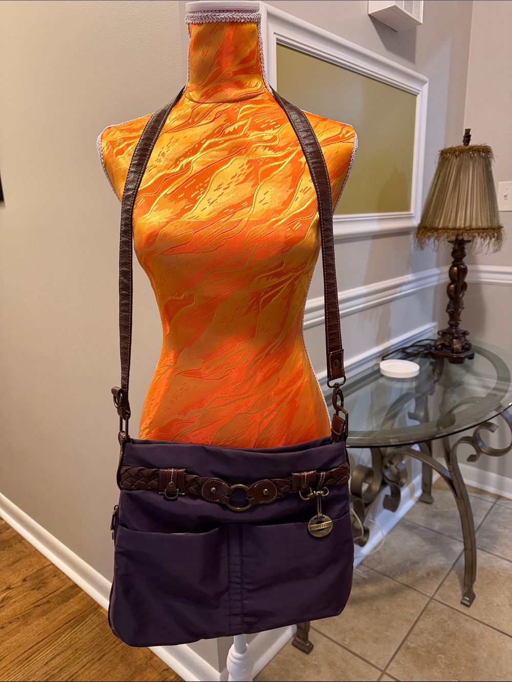 Travelon Crossbody Expandable Bag in Deep Purple with Brown Accents
